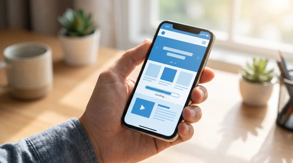 Schnell ladende, mobile Website auf einem Smartphone